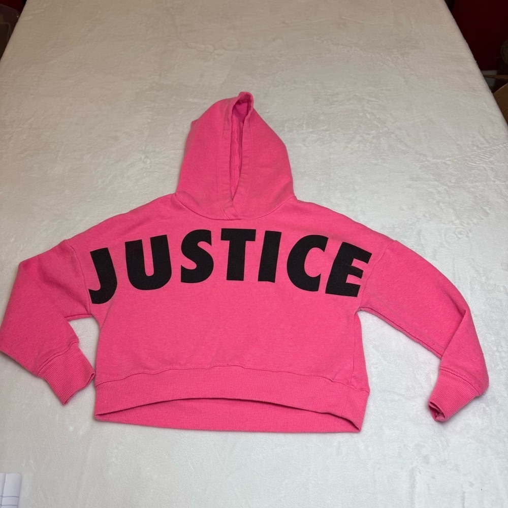 Justice Vibrant Pink Fleece Cropped Hoodie Size XS(5/6)